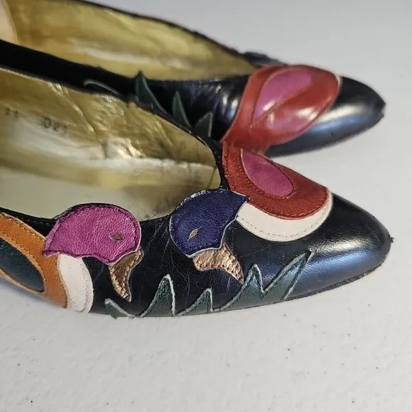 Zalo Rare VINTAGE Layered Embossed LEATHER Mallard DUCKS in grass 6.5 AA