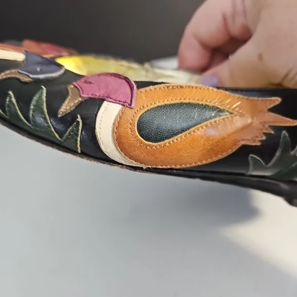 Zalo Rare VINTAGE Layered Embossed LEATHER Mallard DUCKS in grass 6.5 AA