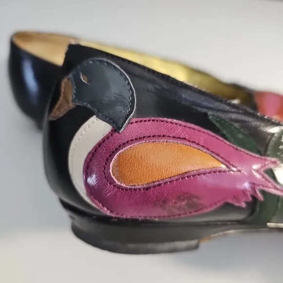Zalo Rare VINTAGE Layered Embossed LEATHER Mallard DUCKS in grass 6.5 AA